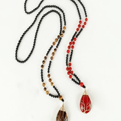 Tree of Life Necklace with Red Jasper & Tiger Eye Beads | Natural Stone Healing Pendant