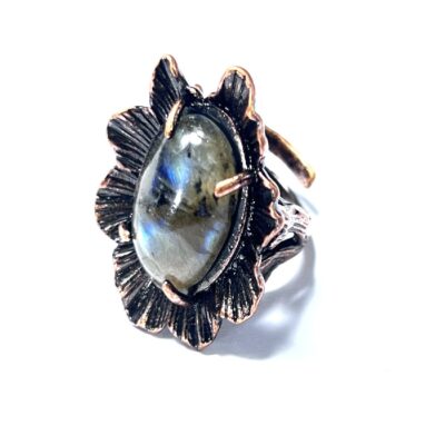 Labradorite Flower Ring · Adjustable Open Crystal Ring · Natural Flash Stone