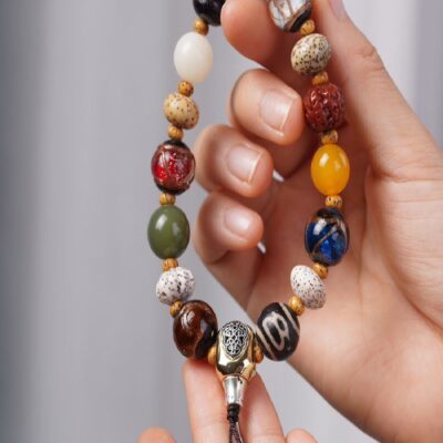 Vintage Tibetan Multi-Gem Bead Bracelet · 18 Beads · Spiritual Protection & Energy Harmony