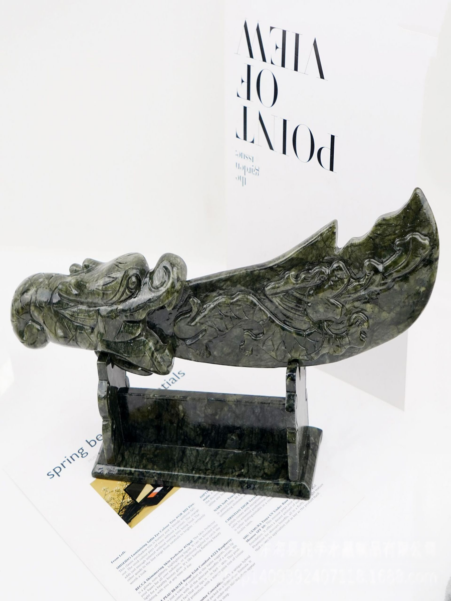 Serpentine Dragon Blade Sculpture – Jade Dragon Decorative Statue for Protection & Luck | ArvnDao - Image 4