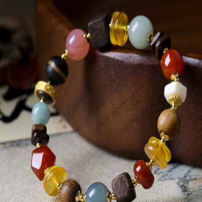 Multigem Amber, Agarwood & Red Agate Healing Bracelet | ArvnDao