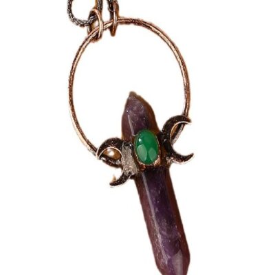 Moon Crescent Crystal Point Pendant Necklace · Amethyst / Clear Quartz with Green Aventurine or Amethyst Inlay