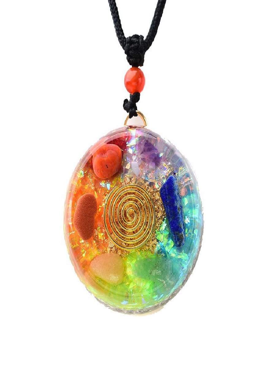Seven Chakra Natural Crystal Chip Pendant – Rainbow Gemstone Healing Necklace