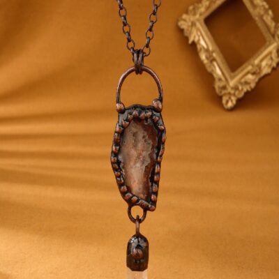 Agate Geode Pendant Necklace with Clear Quartz Point · Raw Crystal Jewelry