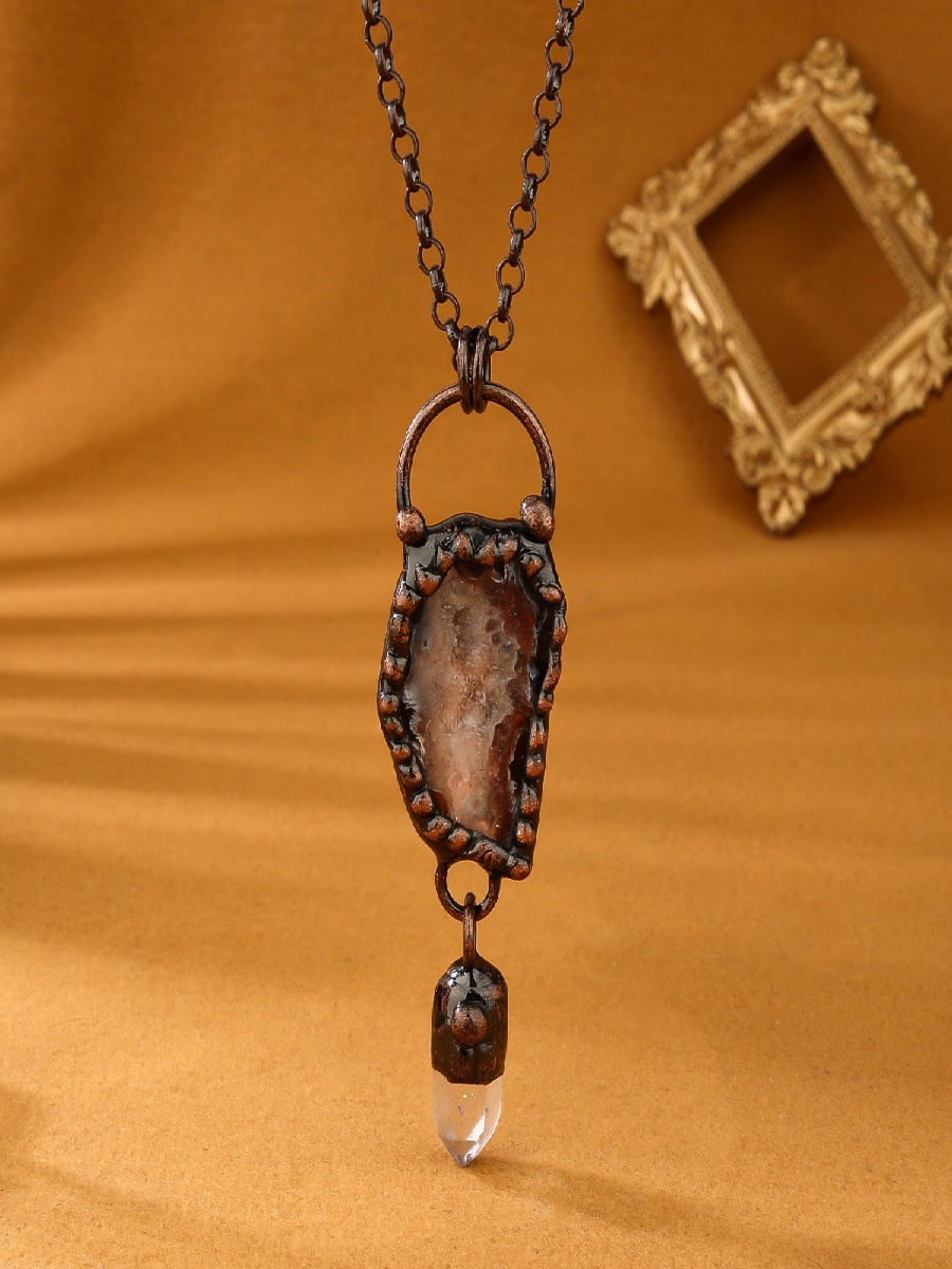 Agate Geode Pendant Necklace with Clear Quartz Point · Raw Crystal Jewelry