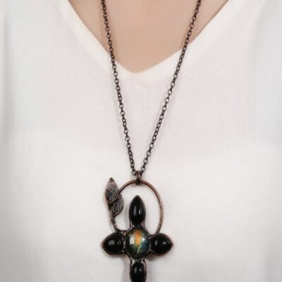 Labradorite & Black Onyx Flower Pendant Necklace · Intuition & Protection Jewelry