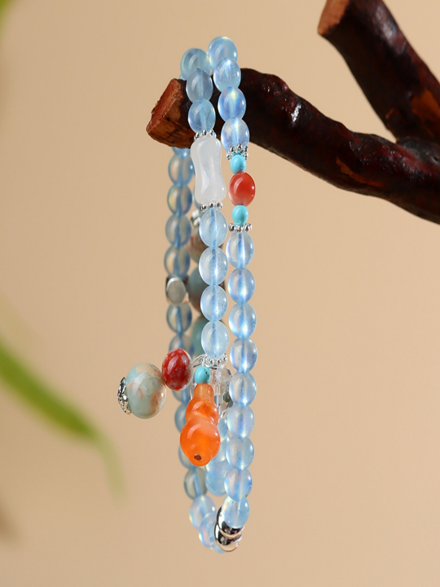 Aquamarine and Shoushan Stone Double Bracelet for Peace & Balance | ArvnDao - Image 2