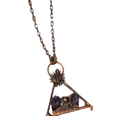 Triangle Crystal Pendant with Clear Quartz & Amethyst · Sun Talisman Necklace