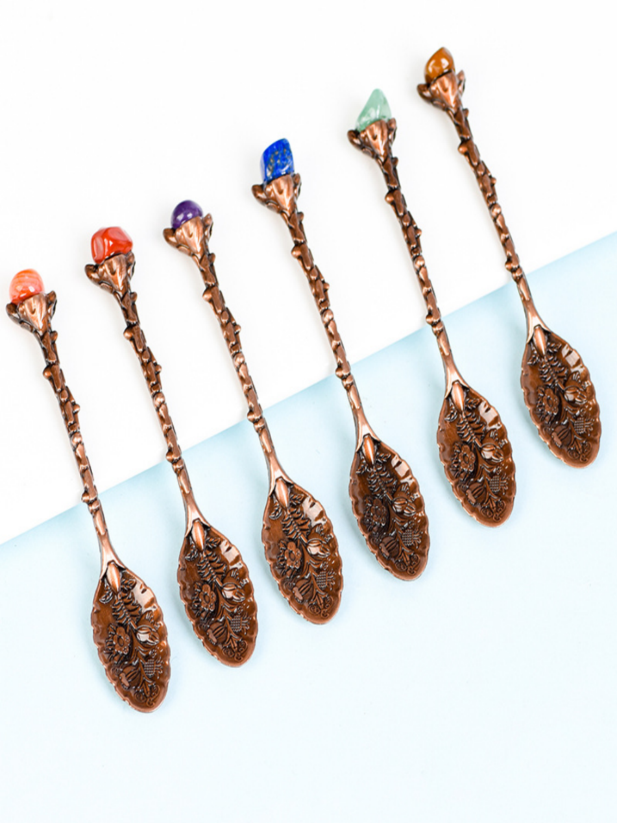Crystal Coffee Spoons with Natural Gemstones | ArvnDao Spiritual Tea Spoon Set for Energy & Mindfulness