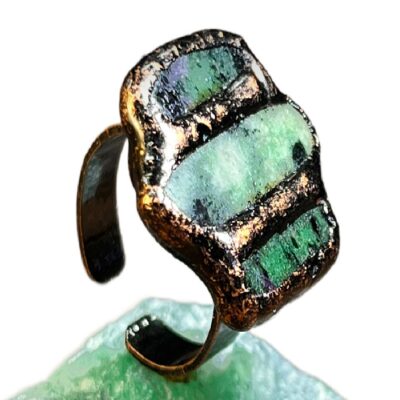 Raw Ruby Emerald Ring | Natural Raw Stone Adjustable Copper Ring