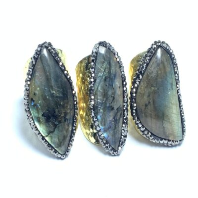 Labradorite Irregular Adjustable Ring · Gold Plated Crystal Ring for Intuition & Protection