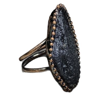 Natural Turquoise & Black Meteorite Raw Open Adjustable Ring