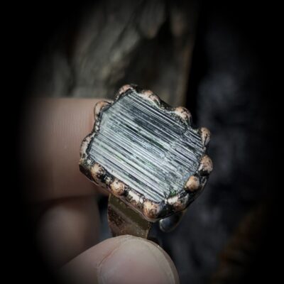 Green Tourmaline Raw Adjustable Ring · Natural Healing Crystal