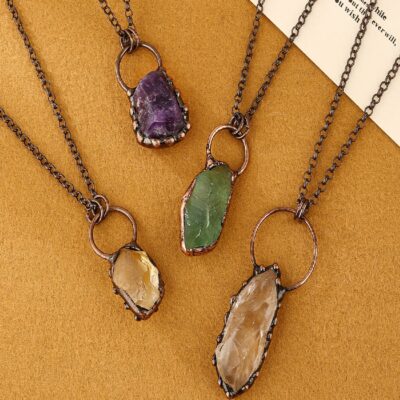 Raw Crystal Pendant Necklace · Amethyst / Citrine / Fluorite / Clear Quartz