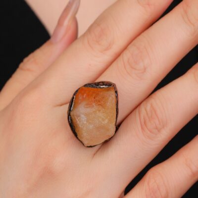 Raw Citrine Crystal Adjustable Ring · Antique Copper Open Band · Natural Yellow Quartz Stone
