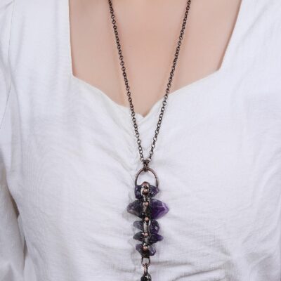 Raw Amethyst Crystal Pendant Necklace · Natural Irregular Stone Pendant