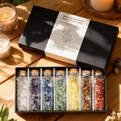 7 Chakra Crystal Bottles Gift Set with Natural Gemstone Chips