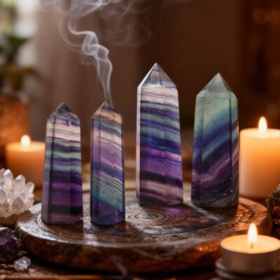 Natural Rainbow Fluorite Crystal Tower for Focus, Healing & Energy Balance