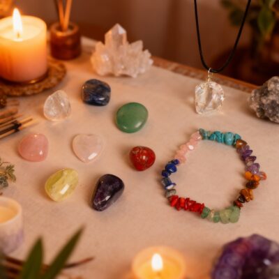 7 Chakra Crystal Healing Kit with Bracelet, Tumbled Stones & Pendant