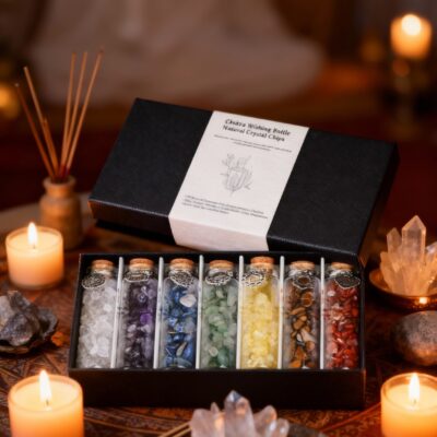 7 Chakra Crystal Bottles Gift Set with Natural Gemstone Chips