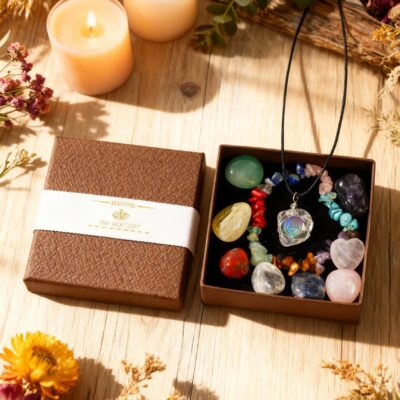7 Chakra Crystal Healing Kit with Bracelet, Tumbled Stones & Pendant