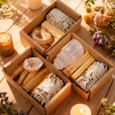 Crystal Smudge Cleansing Set with Palo Santo, White Sage & Geode