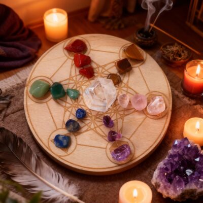 Crystal Grid Set with Natural Gemstones & Wooden Board for Chakra Energy Balance | ArvnDao