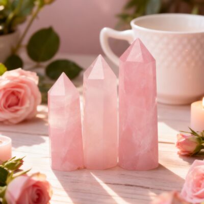 Natural Rose Quartz Crystal Tower for Love, Healing & Heart Chakra Balance
