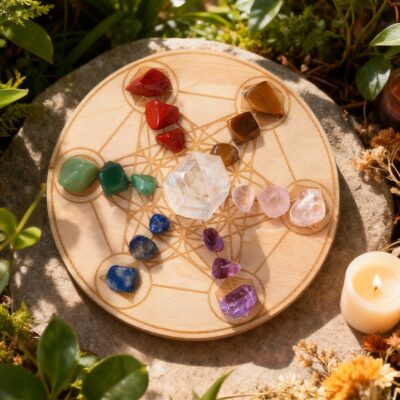 Crystal Grid Set with Natural Gemstones & Wooden Board for Chakra Energy Balance | ArvnDao