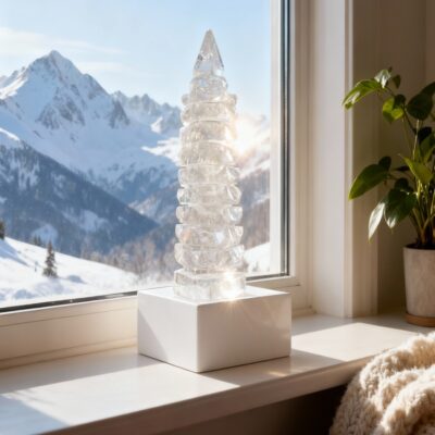 Clear Quartz Pagoda Tower | ArvnDao Feng Shui Crystal for Wisdom, Clarity & Energy Amplification