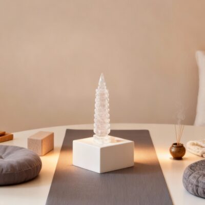 Clear Quartz Pagoda Tower | ArvnDao Feng Shui Crystal for Wisdom, Clarity & Energy Amplification
