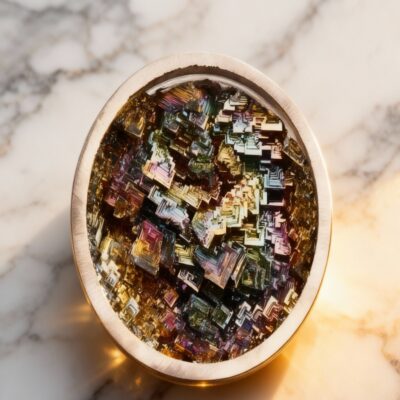 Natural Bismuth Crystal Bowl – Rainbow Metallic Mineral Specimen