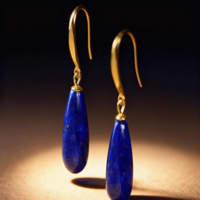 Natural Lapis Lazuli Drop Earrings – 925 Silver with Ancient Gold Finish