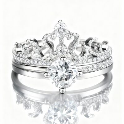 Korean Style Crown Zircon Adjustable Ring – Sparkling Open Ring for Women