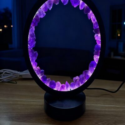 Amethyst Crystal Ring Lamp with USB Base – Natural Raw Amethyst Healing Night Light | ArvnDao