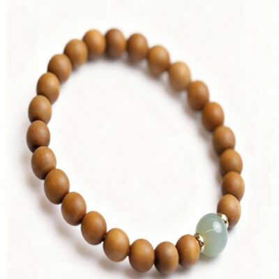 Natural Mysore Sandalwood Single Bracelet with Jade Accent