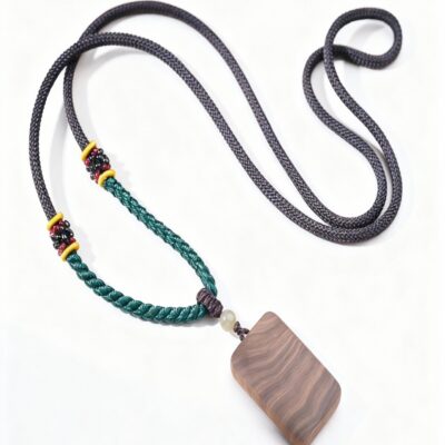 Natural Mysore Sandalwood Tiger-Stripe Pendant with Hetian Jade