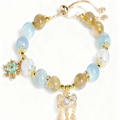 Libra Zodiac Crystal Bracelet with Clear Quartz, Citrine & Aquamarine