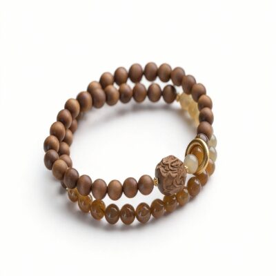 Mysore Sandalwood Bracelet with Hetian Honey Jade | 6mm Natural Aromatic Double Wrap
