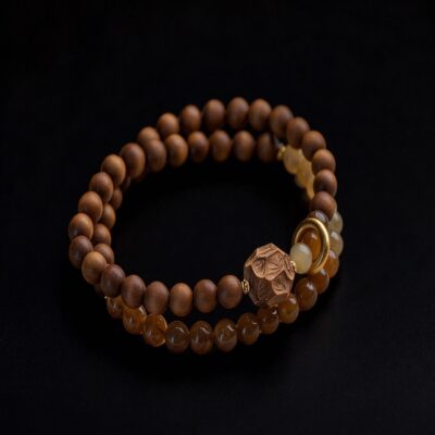 Mysore Sandalwood Bracelet with Hetian Honey Jade | 6mm Natural Aromatic Double Wrap