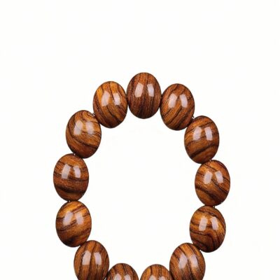 108 Beads Huali Rosewood Prayer Mala Bracelet | Tiger Pattern Wood Buddhist Beads