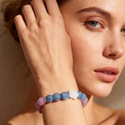 Natural Kyanite & Lepidolite Libra Zodiac Crystal Bracelet for Balance & Harmony