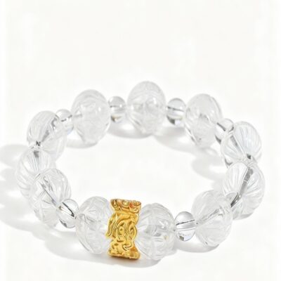 Clear Quartz Lotus Bead Bracelet for Clarity & Balance