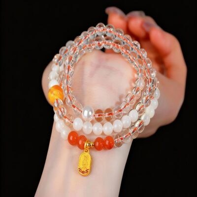 Citrine and Red Agate Triple Bracelet for Wealth & Vitality