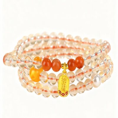 Citrine and Red Agate Triple Bracelet for Wealth & Vitality
