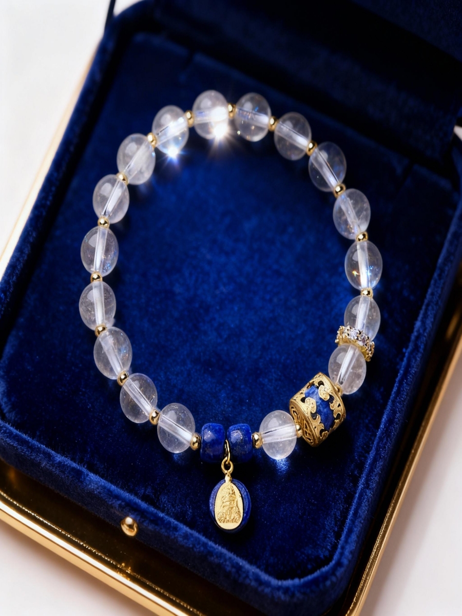 Clear Quartz and Lapis Lazuli Bracelet for Protection & Clarity - Image 2