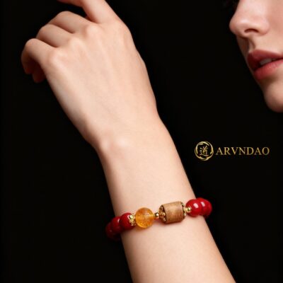 Natural Cinnabar, Amber & Agarwood Bracelet for Protection & Peace