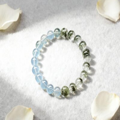 Green Phantom & Aquamarine Crystal Bracelet for Balance & Clarity
